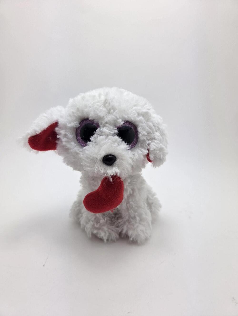 Ty Beanie Boo “Honey Bun” the White Dog Holding Red Heart (6 inch)